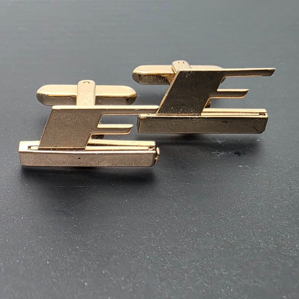 Vintage Stylized Initial Letter F Gold Tone Monogram Cufflinks Men’s Formal Gift